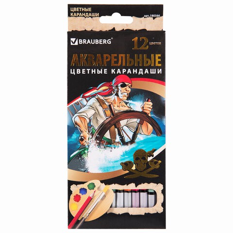 Карандаши цветные акварельные Brauberg Корсары 12 цветов 180566 цена за 6 шт , 